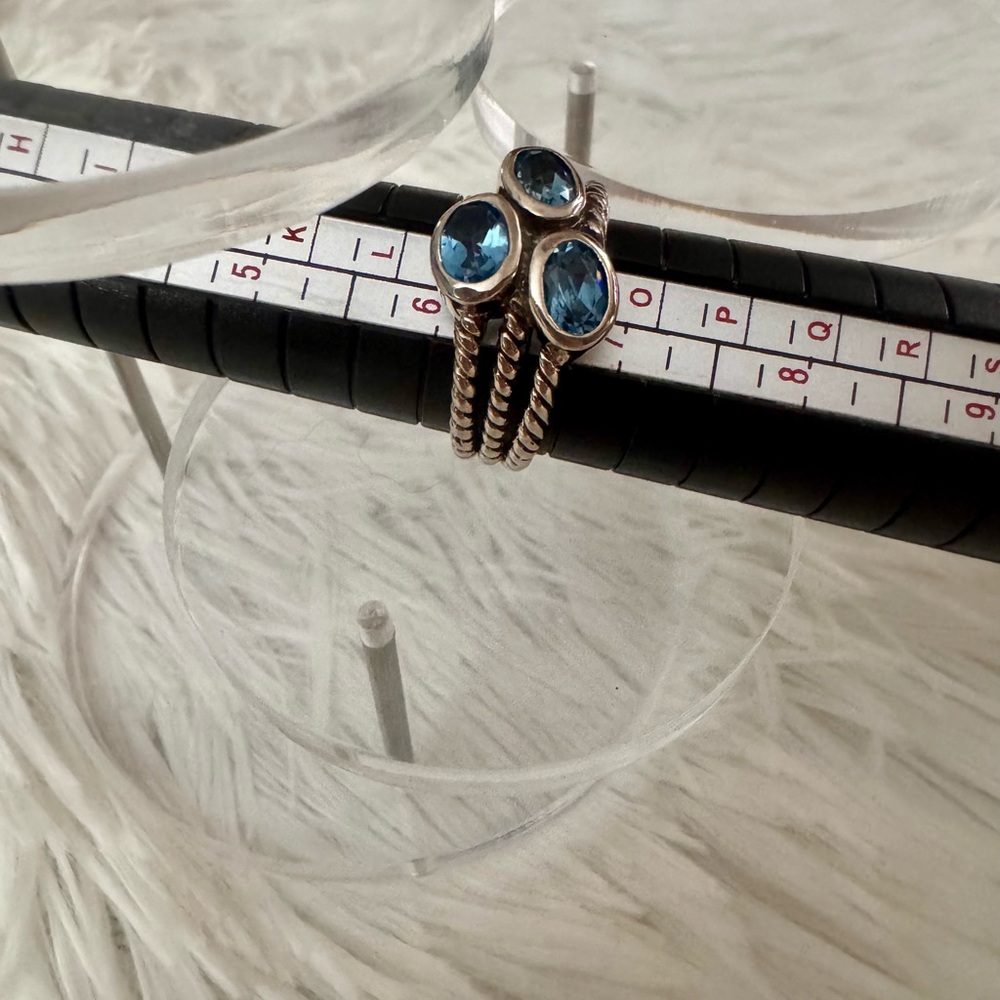 Blue Stone Triple-Stack Sterling Silver Ring - Picture 4 of 6
